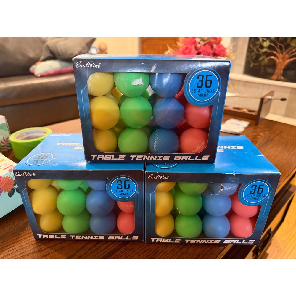 East Point Table Tennis Balls 3 boxes (108 balls) Lot multicolor 40mm 1 Star